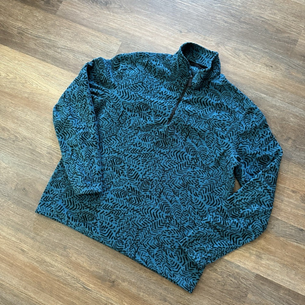 Chubbies Teal Fleece Geometric Pattern 1/4 Zip Pullover‎ Men's Sz M Preppy